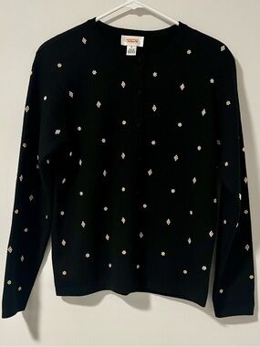Talbots Black Cardigan Sweater With Gold Embellishments